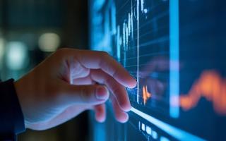 Hand som justerar en graf på en skärm, symboliserande löpande stöd och optimering av personal.